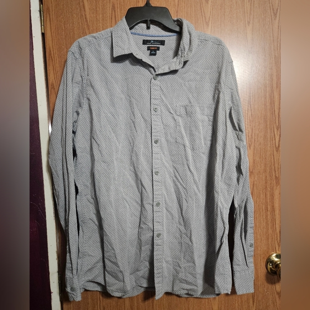 Marc Anthony Shirt Mens Large Slim Gray Dots Long Sleeve Button Up 100% Cotton!